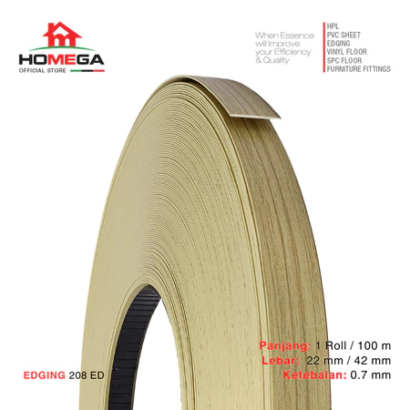 HOMEGA PVC Edging- Pelapis Meja PVC - Tekstur Scripture Teak - Ukuran 22 mm / 42 mm - Kemasan 1 Roll / 100 m