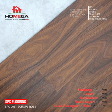 HOMEGA SPC Flooring - Lantai Kayu Parket Parkit Parquet Klik - Tekstur Wood Europe Rose - 1 Pcs