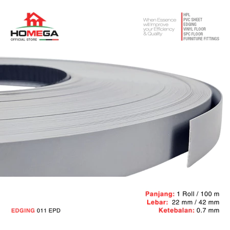 HOMEGA PVC Edging- Pelapis Meja PVC - Tekstur Ash Grey - Ukuran 22 mm / 42 mm - Kemasan 1 Roll / 100 m