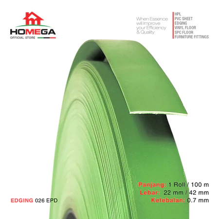 HOMEGA PVC Edging- Pelapis Meja PVC - Tekstur Spring Green - Ukuran 22 mm / 42 mm - Kemasan 1 Roll / 100 m