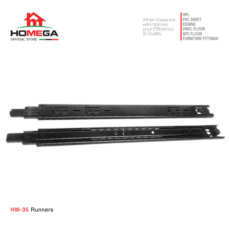 HOMEGA HM 35 Rel Laci Double Track Full Extension Non Slow Motion Non Soft Close - Ukuran 25 30 35 40 45 50 cm - 1 Pasang (2pcs)