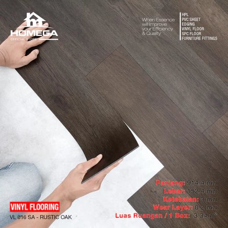 HOMEGA VINYL Flooring - Lantai Kayu Parket Parkit Parquet Stiker - Tekstur Wood Rustic Oak - 1 Pcs