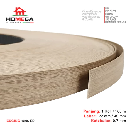 HOMEGA PVC Edging- Pelapis Meja PVC - Tekstur Land Firtree - Ukuran 22 mm / 42 mm - Kemasan 1 Roll / 100 m