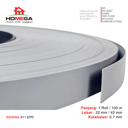 HOMEGA PVC Edging- Pelapis Meja PVC - Tekstur Ash Grey - Ukuran 22 mm / 42 mm - Kemasan 1 Roll / 100 m