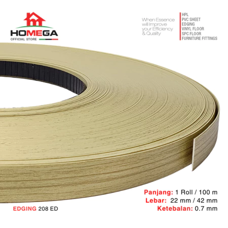 HOMEGA PVC Edging- Pelapis Meja PVC - Tekstur Scripture Teak - Ukuran 22 mm / 42 mm - Kemasan 1 Roll / 100 m