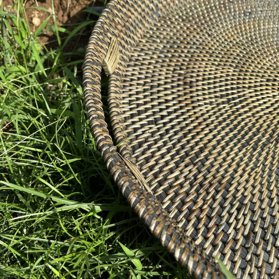 Tray Bundar Rotan/Warna Black wash/Anyaman Rotan