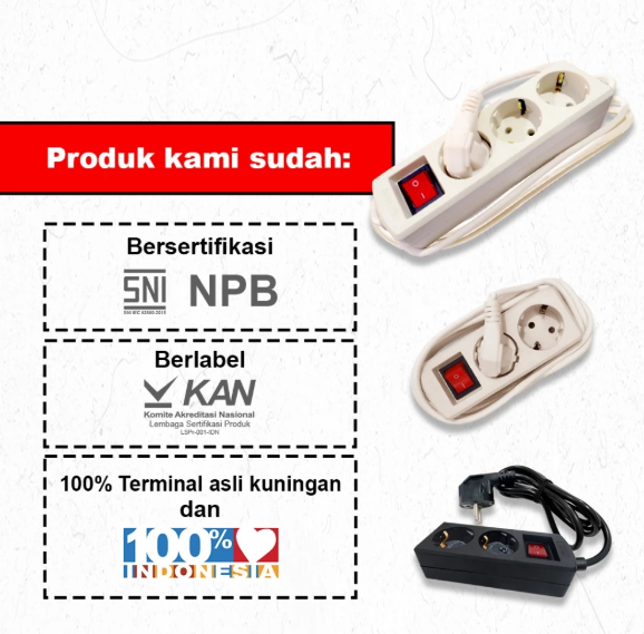 MYVO Stop Kontak 3 Lubang 3 Yard MSP-N33 Hitam Asli Kuningan
