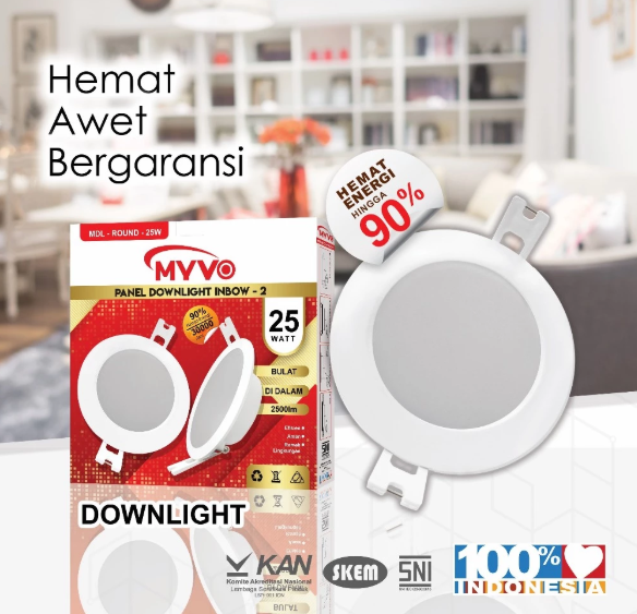 MYVO Lampu LED Downlight 15 Watt Panel Round Inbow Cahaya Putih