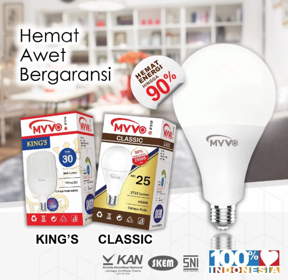 MYVO Lampu LED Classic Tipe 5 A Bulb Bohlam Cahaya Putih