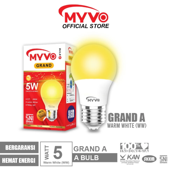 MYVO Lampu LED Grand A 5 Watt Bohlam Cahaya Kuning