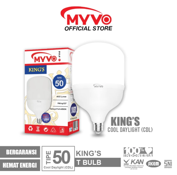 MYVO Lampu LED King's Tipe 50 T Bulb Bohlam Cahaya Putih