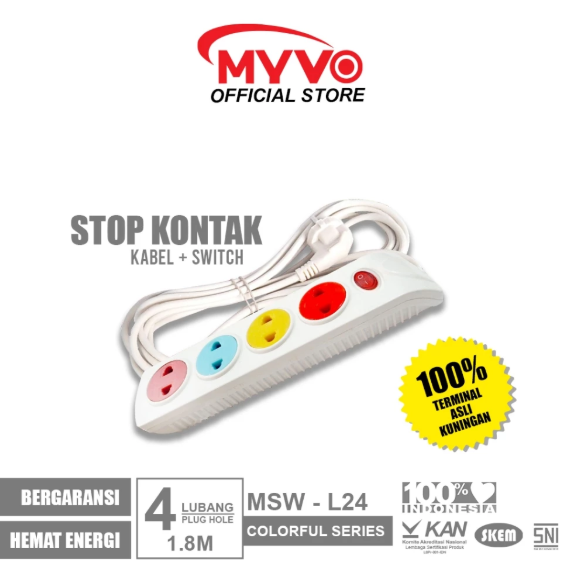 MYVO Stop Kontak 4 Lubang 1.8 Meter MSW-L24 Warna Kuningan