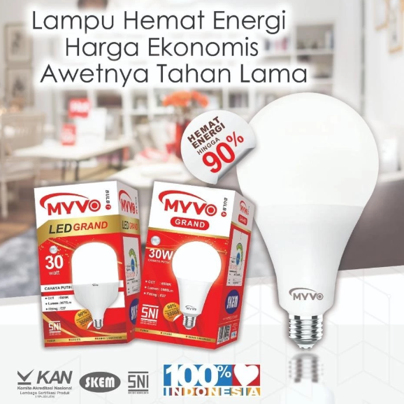 [PAKET BUNDLING 5 PCS] MYVO Lampu LED Grand T 15 Watt Bohlam Cahaya Putih