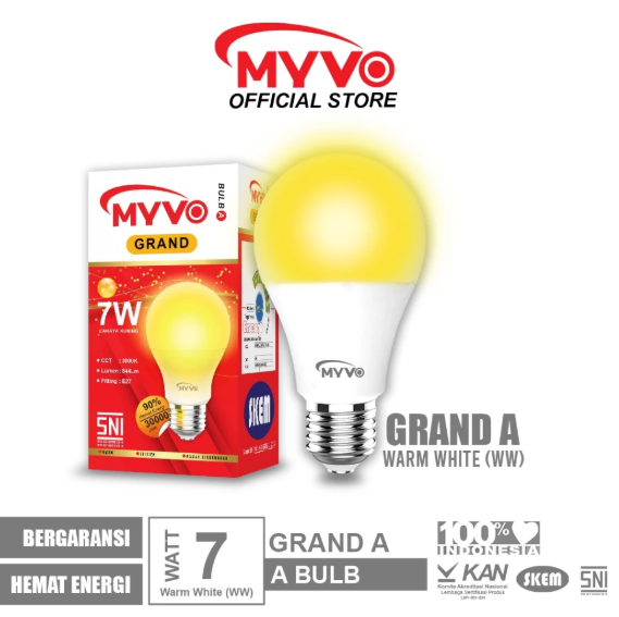 MYVO Lampu LED Grand A 7 Watt Bohlam Cahaya Kuning