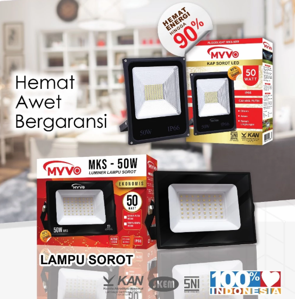 MYVO Lampu LED Kap Sorot Slim 20 Watt Ekonomis IP66 Cahaya Putih