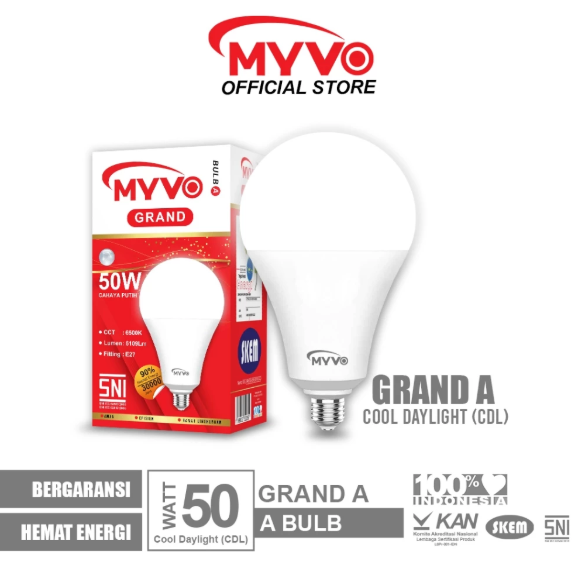 MYVO Lampu LED Grand A 50 Watt Bohlam Cahaya Putih