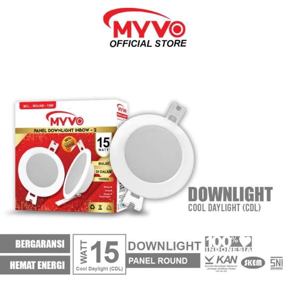 MYVO Lampu LED Downlight 15 Watt Panel Round Inbow Cahaya Putih