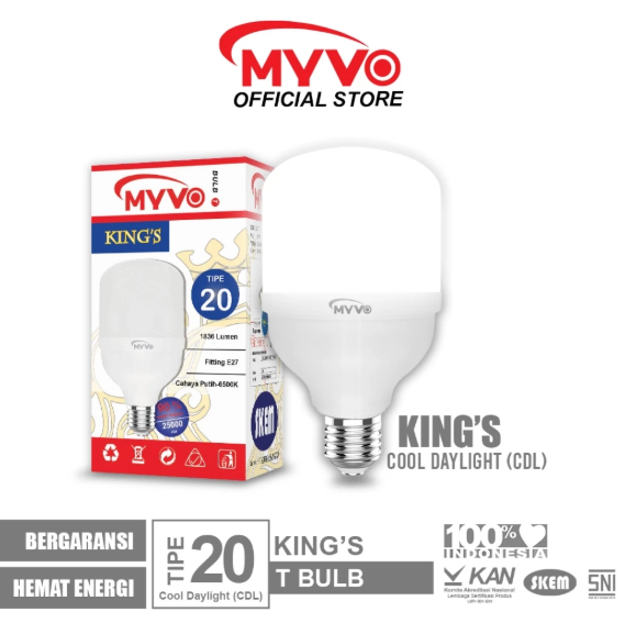 MYVO Lampu LED King's Tipe 20 T Bulb Bohlam Cahaya Putih