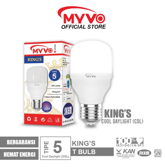 MYVO Lampu LED King's Tipe 5 T Bulb Bohlam Cahaya Putih