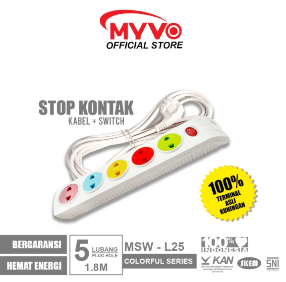MYVO Stop Kontak 5 Lubang 1.8 Meter MSW-L25 Warna Kuningan