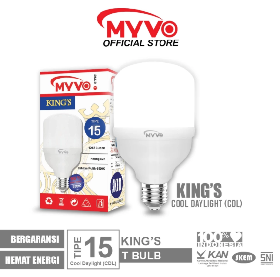 MYVO Lampu LED King's Tipe 15 T Bulb Bohlam Cahaya Putih