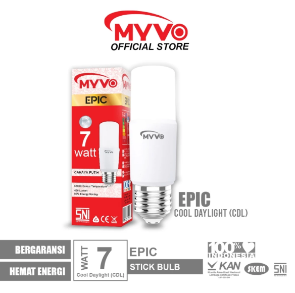 MYVO Lampu LED Epic 7 Watt Stick Bohlam Cahaya Putih
