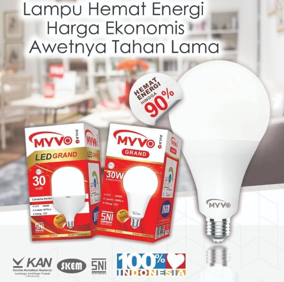 MYVO Lampu LED Kap Sorot Slim 20 Watt Ekonomis IP66 Cahaya Putih