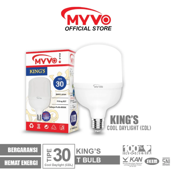 MYVO Lampu LED King's Tipe 30 T Bulb Bohlam Cahaya Putih