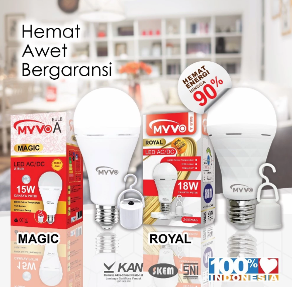 MYVO Lampu LED Royal 9 Watt Emergency AC/DC Bohlam Cahaya Putih