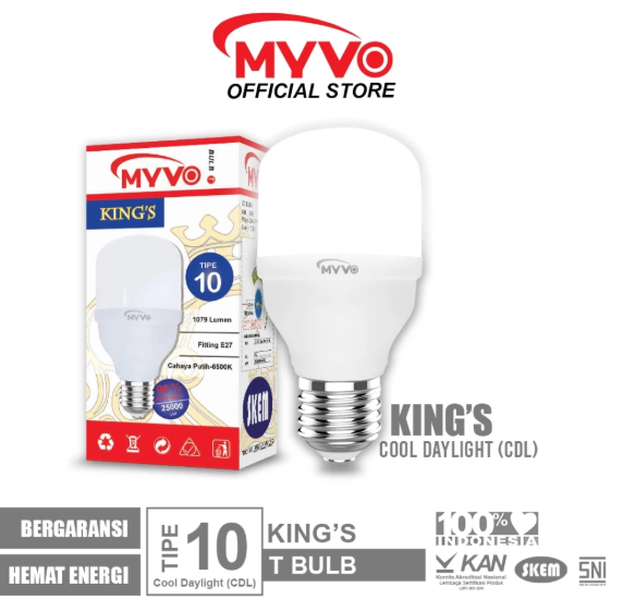 MYVO Lampu LED King's Tipe 10 T Bulb Bohlam Cahaya Putih
