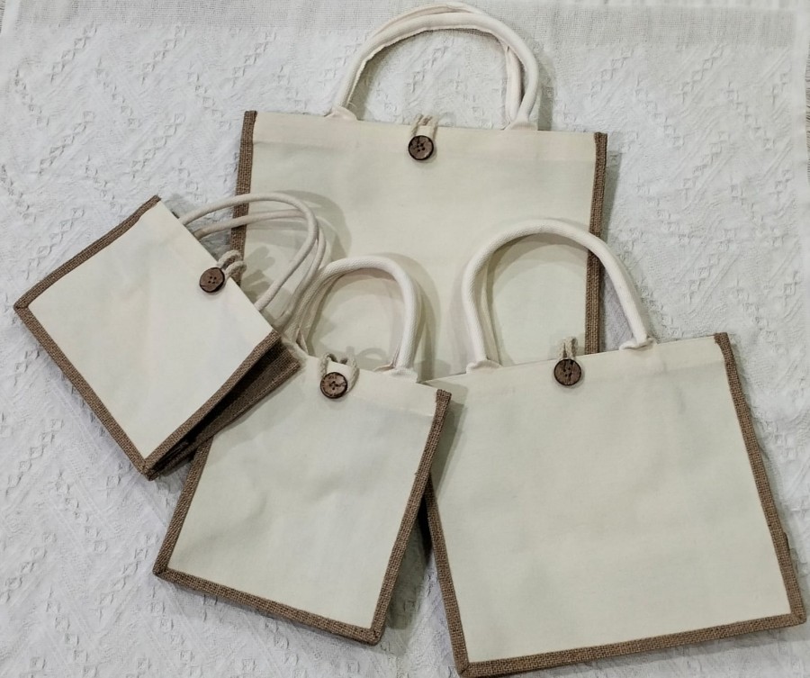 Tas Jute White / Tote Bag Karung Goni / belanja / Reusable / Hampers / New Model