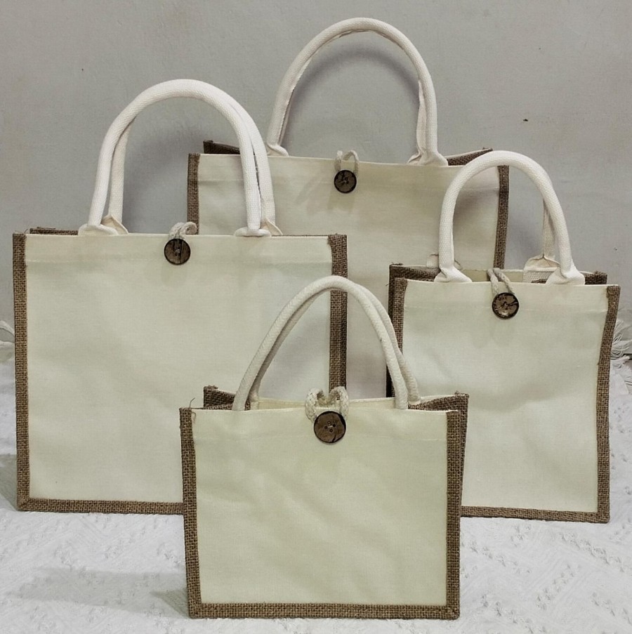 Tas Jute White / Tote Bag Karung Goni / belanja / Reusable / Hampers / New Model