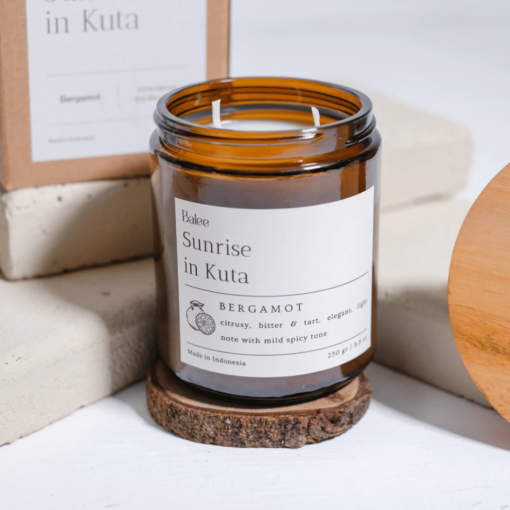 BALEE Bergamot Sunrise in Kuta Scented Candle / Lilin Aromaterapi / Amber Jar candle / Premium Soy Candle