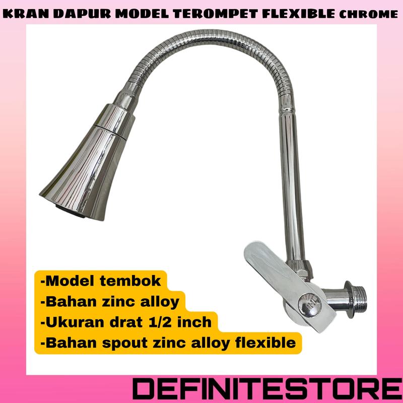 Kran Cuci Piring Kran Dapur Kran Sink Flexible Terompet Kran Angsa Keran Cuci Piring Keran Dapur Flexsibel Stainless Kran 1/2 inch