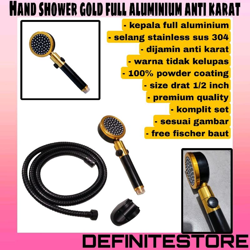 Shower Mandi Set Emas Set Rain Shower Bulat Aluminium Anti Karat
