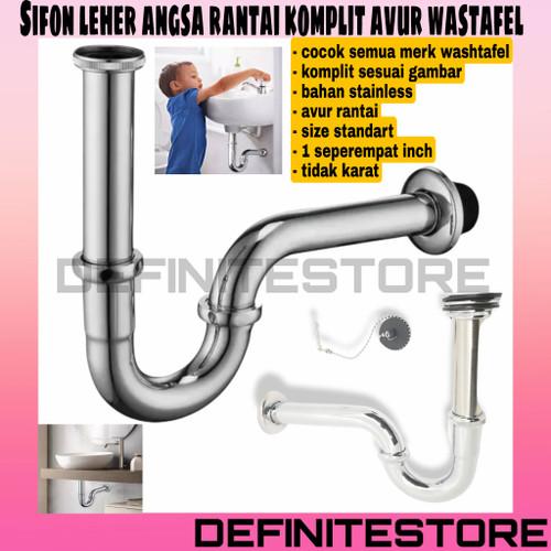 Sifon Angsa Wastafel Afur Pembuangan Leher Angsa Stainless Afur Rantai Tarik Avur Komplit Set Washtafel Pipa Pembuangan Air 1 1/4 Inch