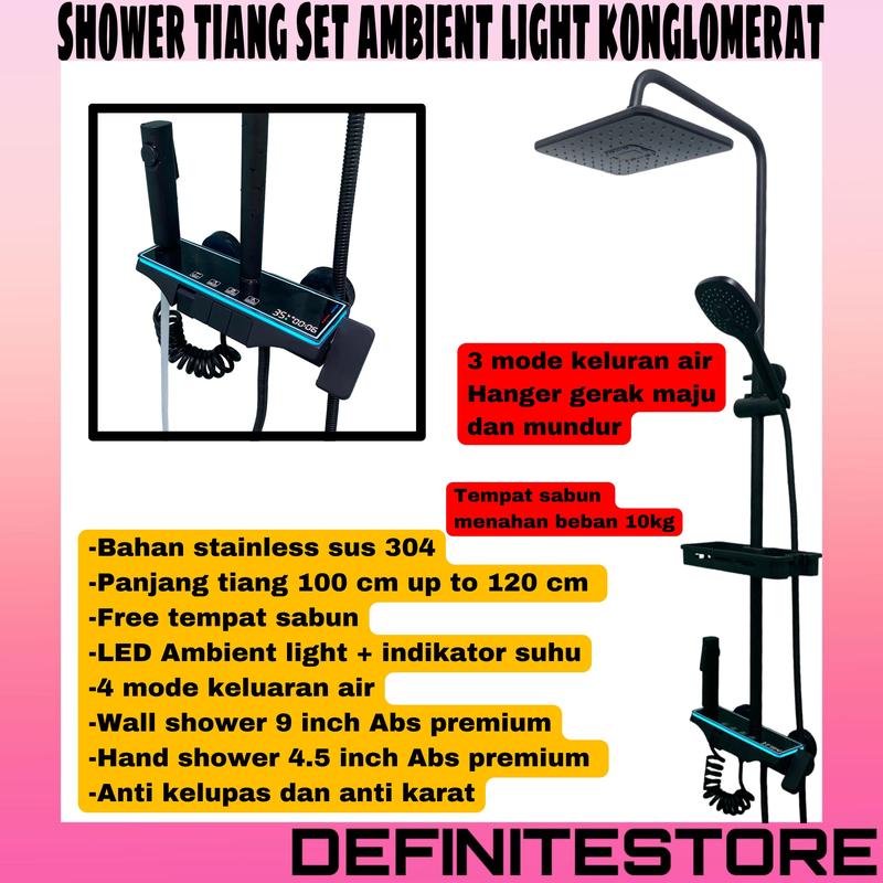 Shower Mandi Tiang Set Shower Led Ambient Light Model Piano Anti Karat Premium Quality Air Kran Modern