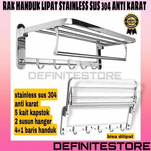 Rak Handuk Lipat Hitam Chrome Stainless Sus 304 Dan Kapstok Anti Karat Bagus Gantungan Baju Handuk