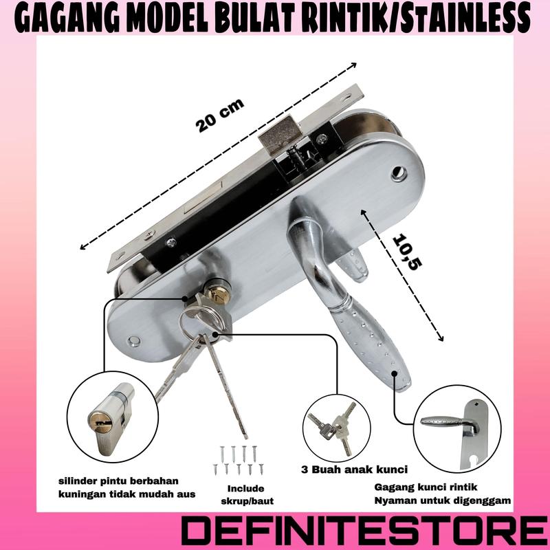 Kunci Pintu Stainless Kunci Pintu Rumah Set Kunci Pintu Kamar Kunci Pintu Kayu Kunci Pintu Tanggung Komplit Set Bentuk Bulat dan Kotak 20 cm