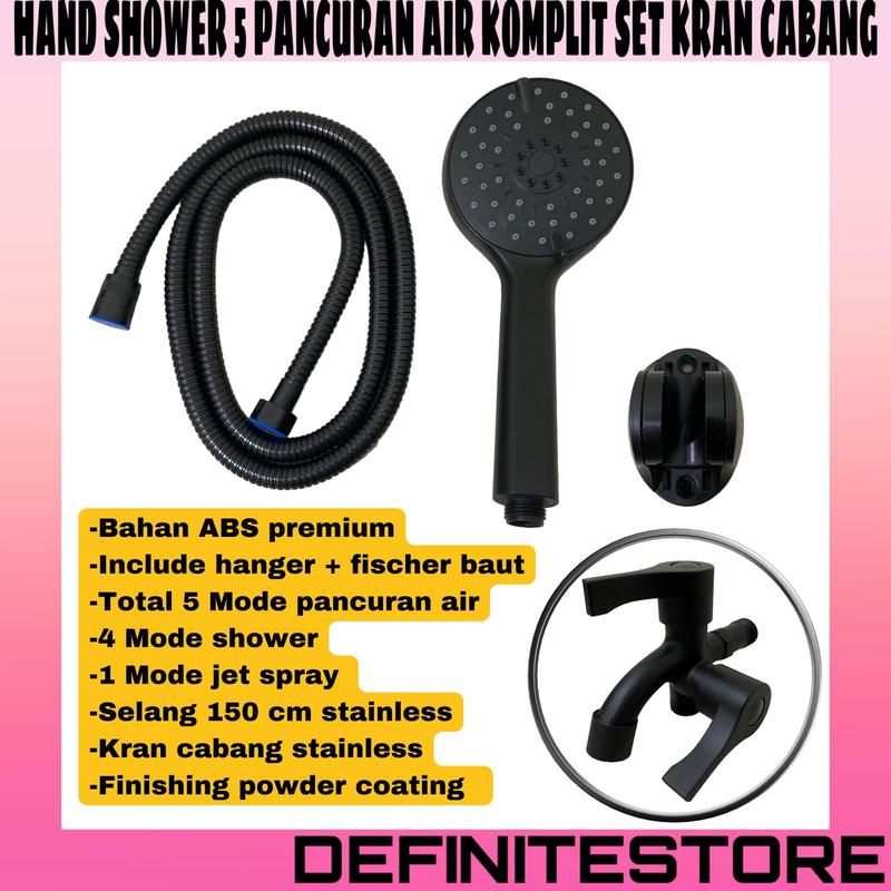 Hand Shower Hitam Bulat Komplit Set 5 Mode Air