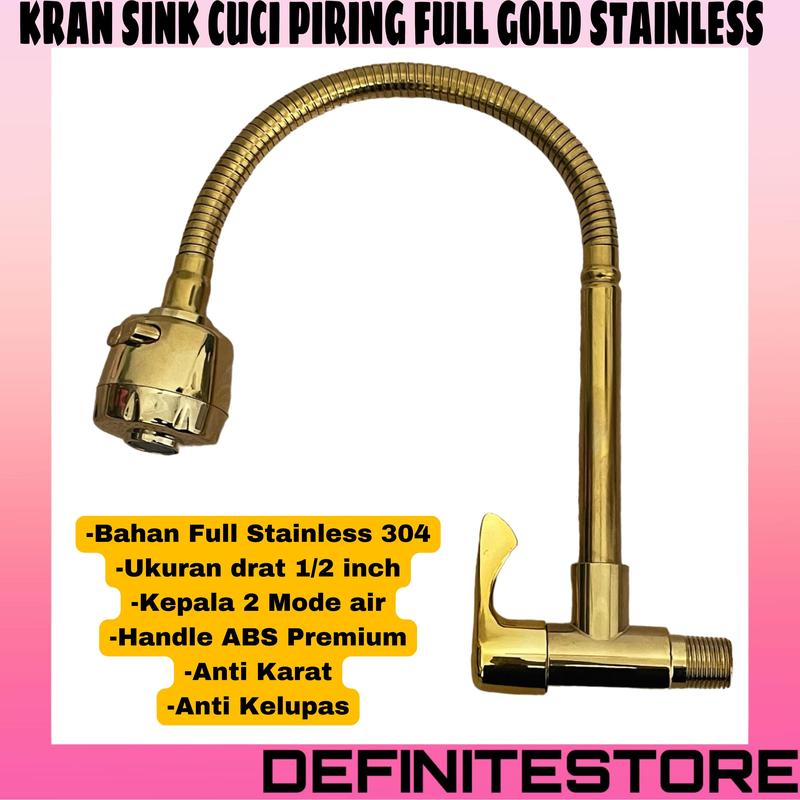 Kran Cuci Piring Kran Dapur Kran Sink Flexible Emas Kran Angsa Keran Cuci Piring Keran Dapur Flexsibel Stainless Kran 1/2 inch