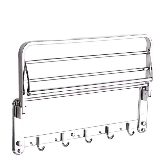 Gantungan Handuk Stainless Lipat Rak Handuk Kamar Mandi Gantungan Handuk Dinding Rak Handuk Stainless Sus 304 5 Baris dengan Gantungan Baju Anti Karat