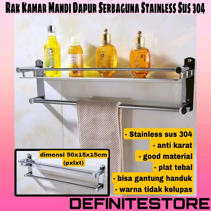 Rak Kamar Mandi Stainless Tempat Sabun Dinding Rak Stainless Rak Sabun Rak Dapur Stainless Sus 304 Serbaguna Anti Karat Ada Gantungan Handuk