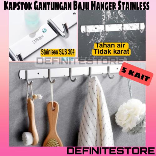 Gantungan Baju Kamar Mandi Stainless Gantungan Baju Dinding Stainless Kapstok Rak Gantungan Baju Handuk Anti Karat 5 Kait Cantelan