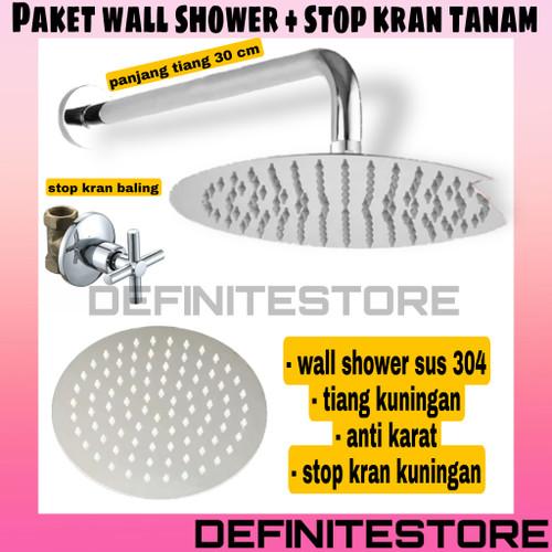 Kepala Shower Mandi Head Shower Wall Shower Dinding Stainless SUS 304 Shower Kamar Mandi Paket Komplit Stop Kran Tanam Kuningan Anti Karat