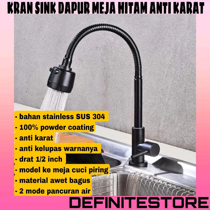 Kran Sink Dapur Cuci Piring Hitam Stainless Sus 304 Model Meja Bak Cuci Piring Anti Karat Air
