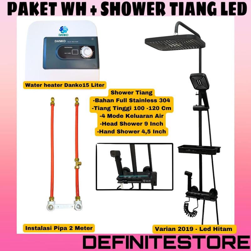 Water Heater Listrik Pemanas Air Danko Low Watt 15 liter Paket Komplit Shower Tiang Set Anti Karat Pemanas Air Kamar Mandi Garansi Tabung 5 Tahun Komplit Instalasi