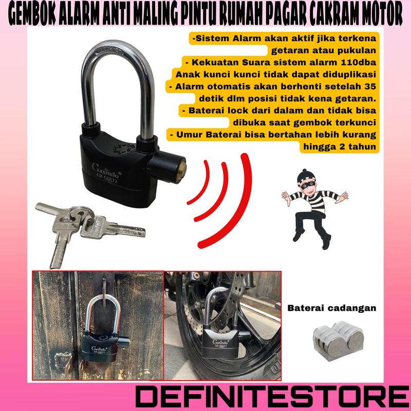 Gembok Alarm Anti Maling Gembok Pintu Pagar Gembok Motor Cakram Sepeda Motor