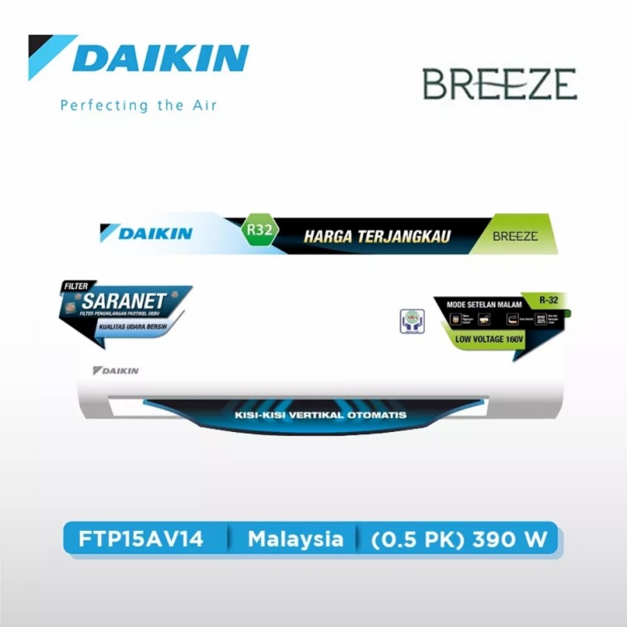 AC DAIKIN 1/2 PK MALAYSIA FTP 15AV14 BREEZE INCLUDE PEMASANGAN