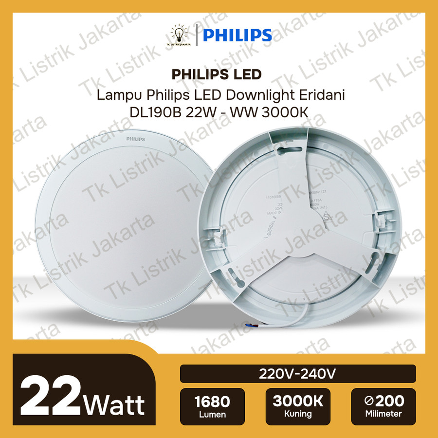Lampu LED Downlight Plafon Outbow Philips Eridani 22W 8 inch 3000K Kuning
